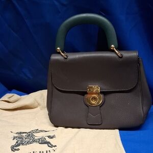 NWOT Womens Burberry DK88 Green Handle Brown Bag